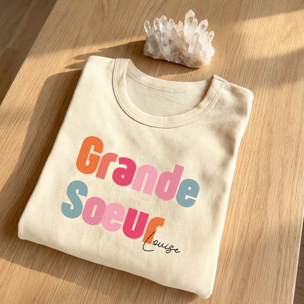 [The Protector's Badge] Custom 'Big Sister' Ritual Gift Shirt - Personalized Organic Sibling Announcement Tee