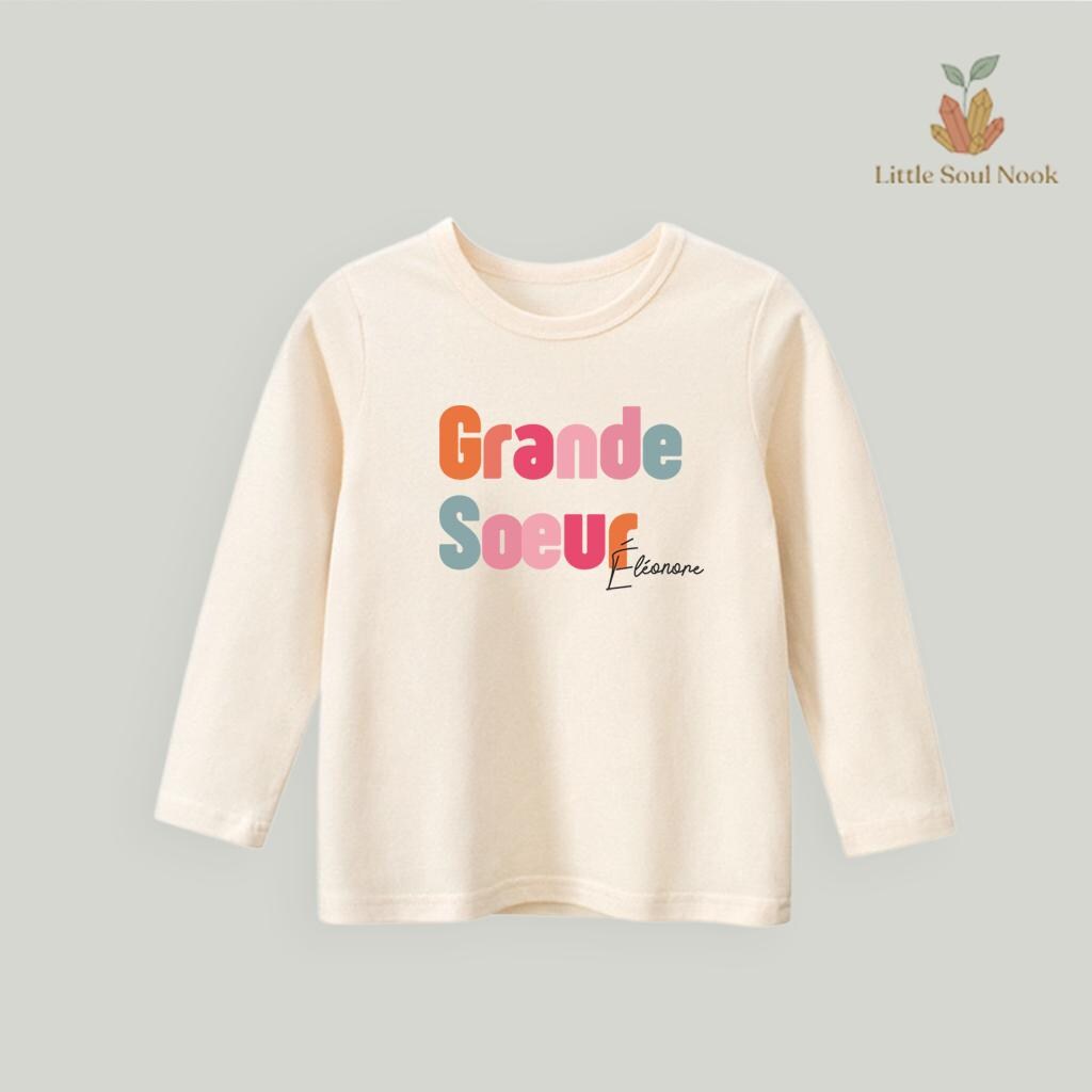 [The Protector's Badge] Custom 'Big Sister' Ritual Gift Shirt - Personalized Organic Sibling Announcement Tee